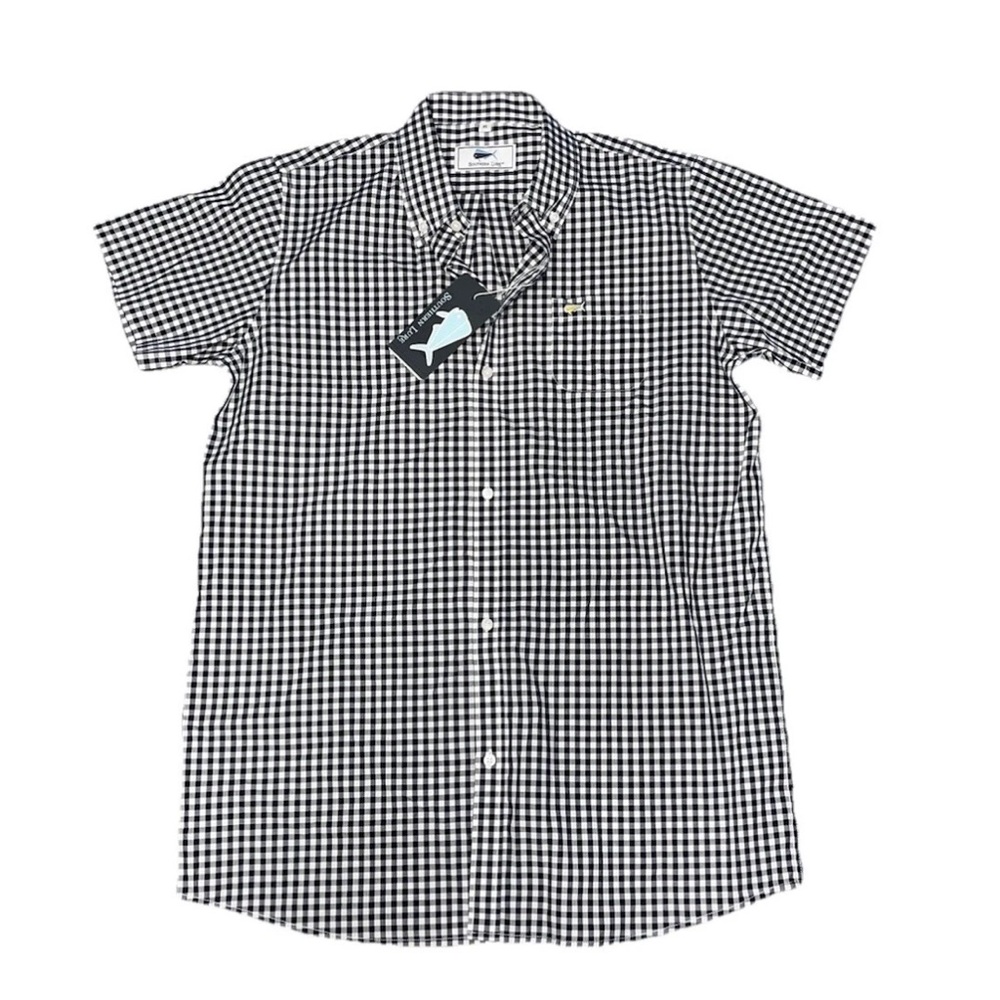 Southern Lure Black White Collar Button Down Short Sleeve Shirt Boys Large NWT